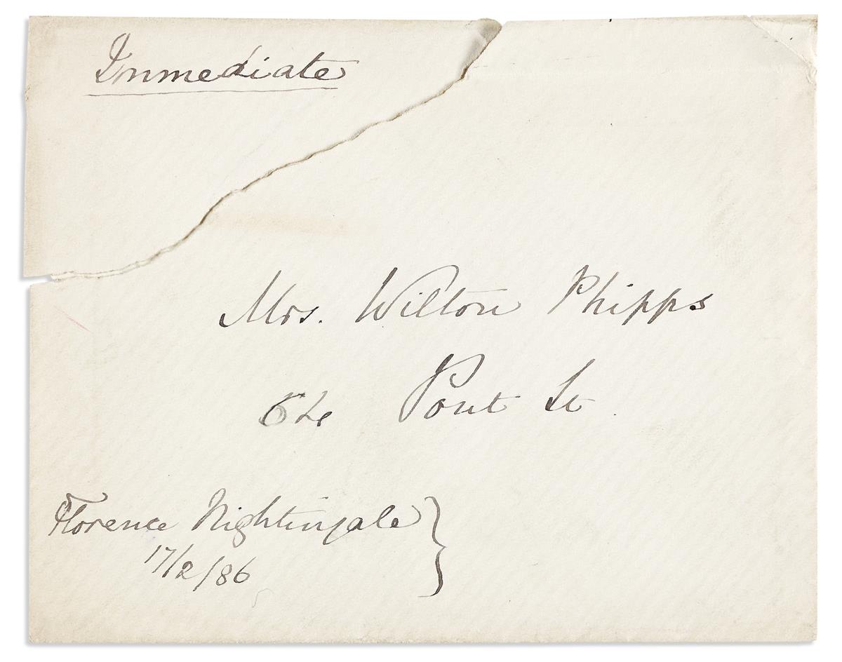 NIGHTINGALE, FLORENCE. Signature, in full, on envelope with holograph address,